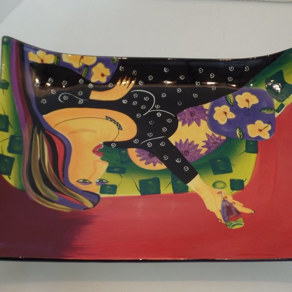 Naylor Designs 2004 Hand Painted Ceramic Hanging Plate 13.5" L X 9.5" T Lady Sip - Picture 5 of 12